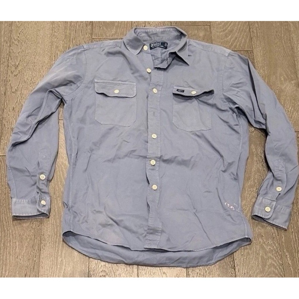 Polo by Ralph Lauren Mens L Blue Long Sleeve Button-Up Shirt Pockets